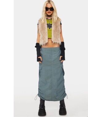 Mossimo Shaggy Faux Fur Penny Lace Vest S Ivory Boho Punk Gothic Funky Hippie